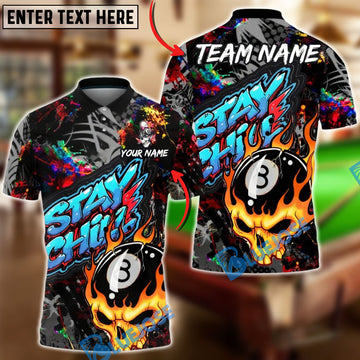 BlueJose Billiards 8-Ball Skull Flame Graffiti Stay Chill Customized Name, Team Name 3D Shirt (4 Colors)