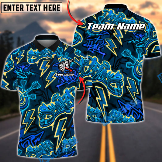 BlueJose Darts Graffiti Neon Lightning Style Multicolor Options Personalized Name Shirt (4 Colors)