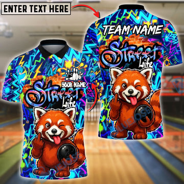 BlueJose Bowling & Pins Street Life Raccoon Neon Splash Customized Name, Team Name 3D Shirt (4 Colors)