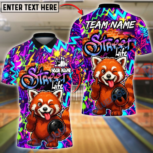 BlueJose Bowling & Pins Street Life Raccoon Neon Splash Customized Name, Team Name 3D Shirt (4 Colors)