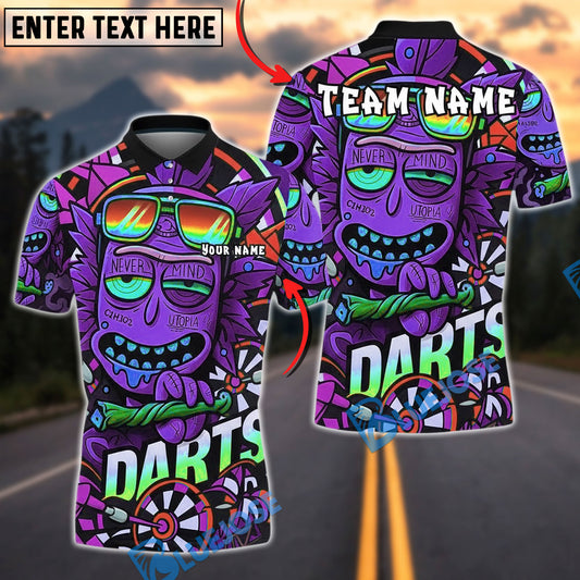 BlueJose Darts Funny Green Leaf Dartboard Cartoon Personalized Name, Team Name Unisex Shirt (4 Colors)