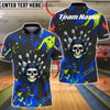 BlueJose Bowling Skull Hand Neon Splash Customized Name, Team Name 3D Shirt (4 Colors)