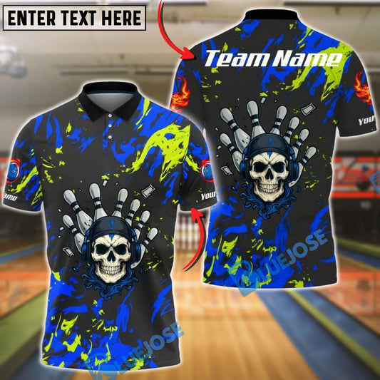 BlueJose Bowling Skull Hand Neon Splash Customized Name, Team Name 3D Shirt (4 Colors)