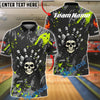 BlueJose Bowling Skull Hand Neon Splash Customized Name, Team Name 3D Shirt (4 Colors)