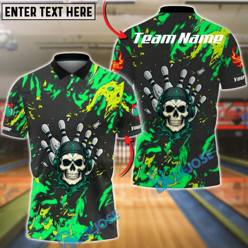BlueJose Bowling Skull Hand Neon Splash Customized Name, Team Name 3D Shirt (4 Colors)