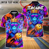 BlueJose Bowling & Pins Gorilla King Neon Graffiti Customized Name, Team Name 3D Shirt (4 Colors)