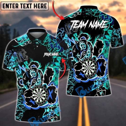 BlueJose Darts Graffiti Bear Dartboard Neon Splash Multicolor Options Personalized Name Shirt (4 Colors)