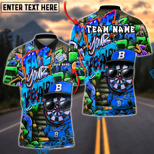 BlueJose Darts Dartboard Graffiti Street Art Character Face Your Fear Multicolor Options Personalized Name Shirt (4 Colors)