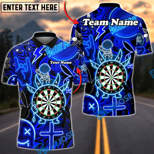 BlueJose Darts Neon Dartboard Electric Astronaut Glow Multicolor Options Personalized Name Shirt (4 Colors)