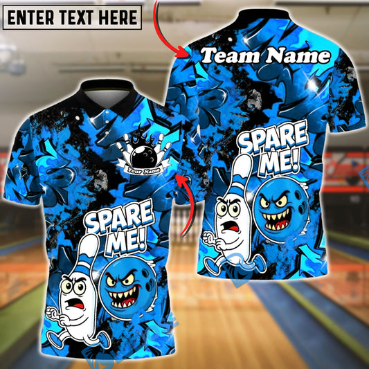 BlueJose Bowling Spare Me Cartoon Fire Burst  Customized Name, Team Name 3D Shirt (4 Colors)
