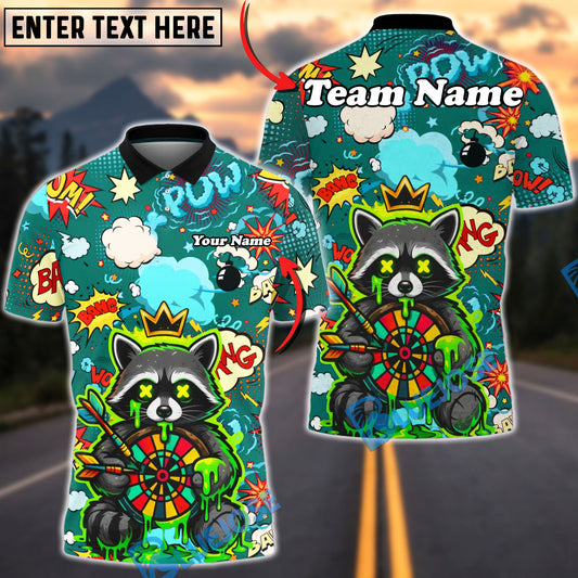 BlueJose Darts Raccoon Dartboard Comic Explosion Multicolor Options Personalized Name Shirt (4 Colors)