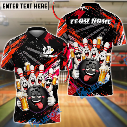 BlueJose Bowling Funny Ball And Pins Beer Drunk Customized Name, Team Name 3D Shirt (6 Colors)