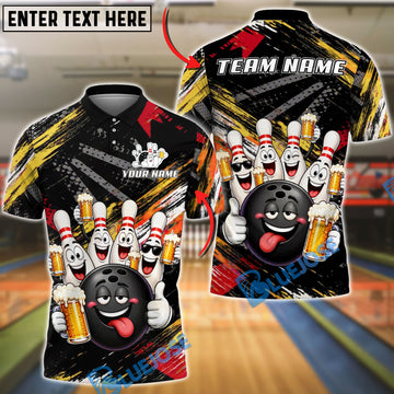 BlueJose Bowling Funny Ball And Pins Beer Drunk Customized Name, Team Name 3D Shirt (6 Colors)