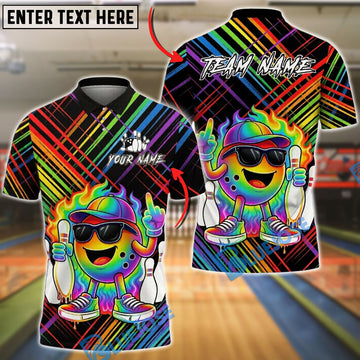 BlueJose Bowling And Pins Neon Rainbow Funny Ball Customized Name, Team Name 3D Shirt
