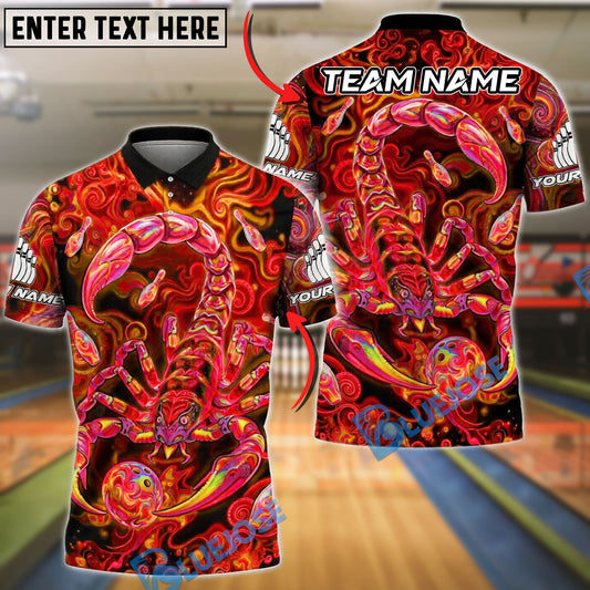 BlueJose Bowling And Pins Scorpion Psychedelic Neon Customized Name, Team Name 3D Shirt (4 Colors)