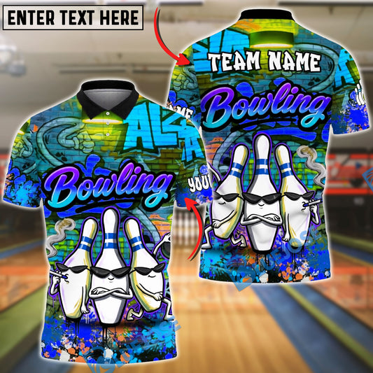 BlueJose Bowling And Pins Graffiti Street Art Gangster Pins Smoke Customized Name, Team Name 3D Shirt (4 Colors)