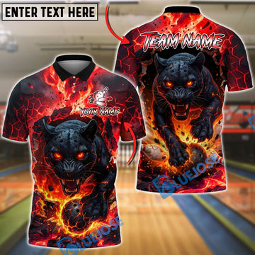 BlueJose Bowling And Pins Black Panther Lava Flame Customized Name, Team Name 3D Shirt (4 Colors)