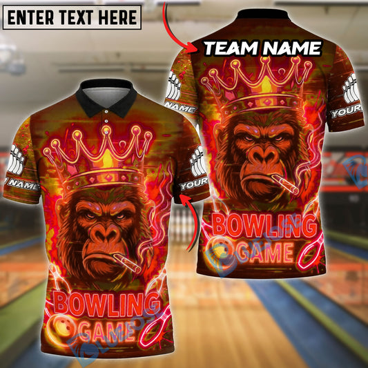 BlueJose Bowling And Pins Neon King Gorilla Customized Name, Team Name 3D Shirt (4 Colors)