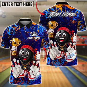 BlueJose Bowling And Pins Champion Funny Cartoon Trophy Customized Name, Team Name 3D Shirt (4 Colors)