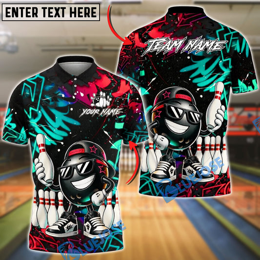 BlueJose Bowling And Pins Graffiti Funny Character Star Mark Customized Name, Team Name 3D Shirt (4 Colors)