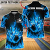 BlueJose Bowling And Pins Flaming Strike Burst Customized Name, Team Name 3D Shirt (4 Colors)