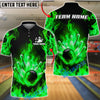 BlueJose Bowling And Pins Flaming Strike Burst Customized Name, Team Name 3D Shirt (4 Colors)