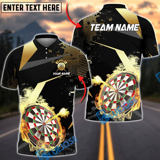 BlueJose Darts Luxury Flame Gold Personalized Name, Team Name Unisex Shirt (6 Colors)