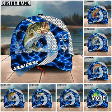 BlueJose Fishing Electric Water Hexagon Personalized Name Classic 3D Cap Personalized Cap (13 Breeds)