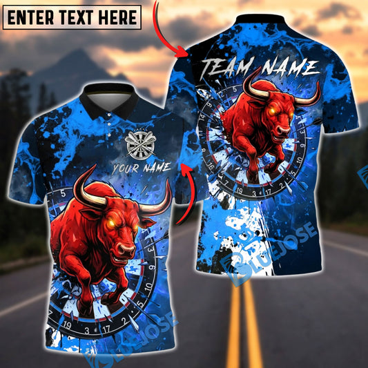 BlueJose Darts Bull Rage Fiery Dartboard Multicolor Options Personalized Name Shirt (4 Colors)
