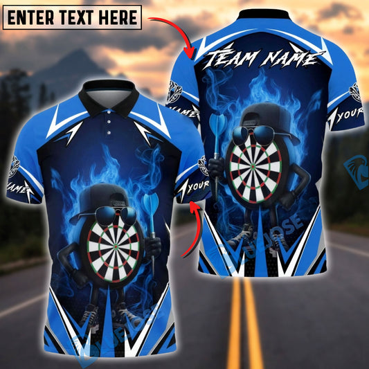 BlueJose Darts Cool Dartboard Character Flame Multicolor Options Personalized Name Shirt (6 Colors)