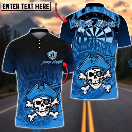 BlueJose Darts Pirate Skull Flame Dartboard Multicolor Options Personalized Name Shirt (4 Colors)