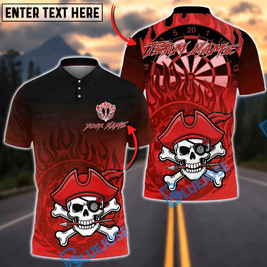 BlueJose Darts Pirate Skull Flame Dartboard Multicolor Options Personalized Name Shirt (4 Colors)