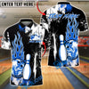BlueJose Bowling & Pins Power Flame Splash Customized Name, Team Name 3D Shirt (4 Colors)