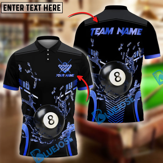 BlueJose Billiards 8 Ball Water Pattern Personalized Name, Team Name Shirt (4 Colors)