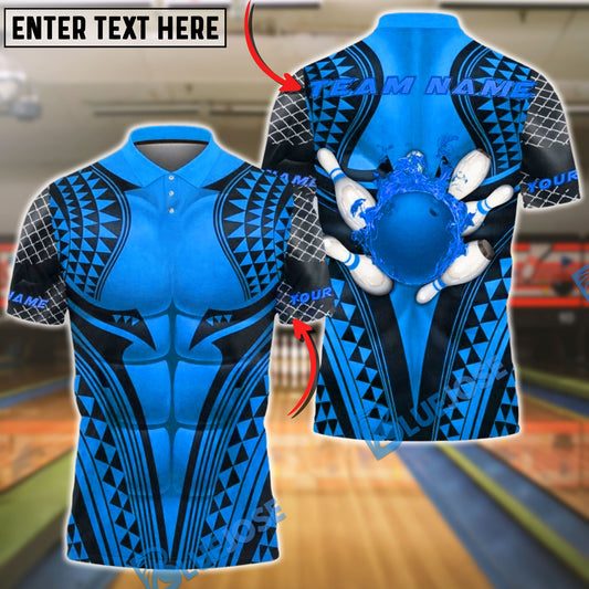 BlueJose Bowling & Pins Tribal Warrior Muscle Armor Pattern Customized Name, Team Name 3D Shirt (6 Colors)