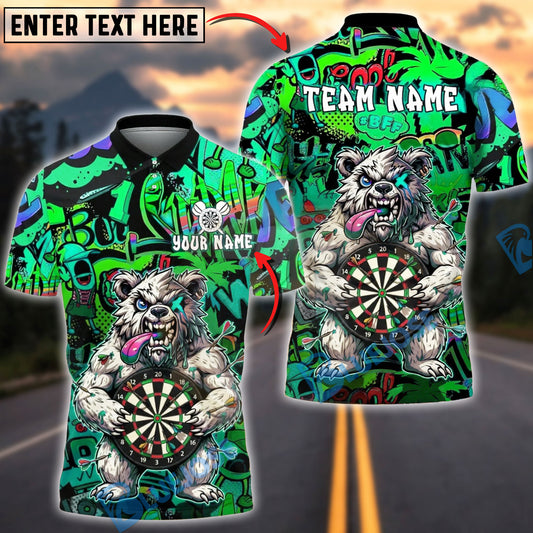 BlueJose Darts Angry Bear Holding Dartboard Graffiti Art Multicolor Options Personalized Name Shirt (4 Colors)