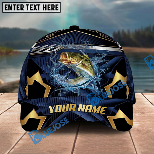 BlueJose Fishing Black Gold Geometric Personalized Name Classic 3D Cap Personalized Cap (13 Breeds)