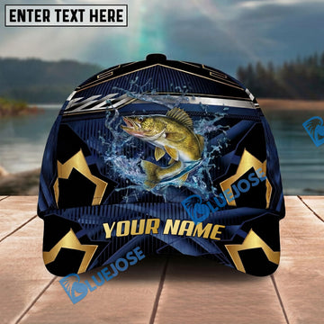 BlueJose Fishing Black Gold Geometric Personalized Name Classic 3D Cap Personalized Cap (13 Breeds)