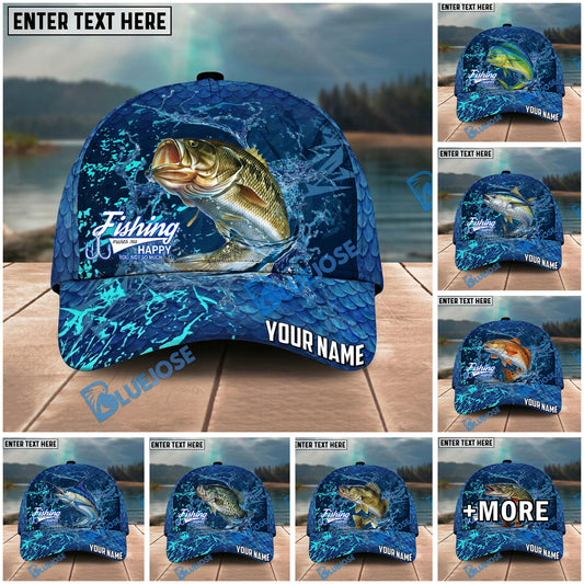BlueJose Fishing Neon Splash Abstract Dark Pattern Personalized Name Classic 3D Cap Personalized Cap (13 Breeds)