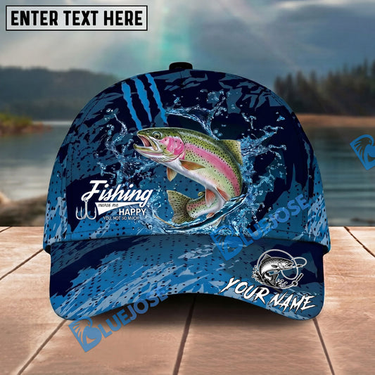 BlueJose Fishing Blue Scratch Camo Water Splash Personalized Name Classic 3D Cap Personalized Cap (13 Breeds)