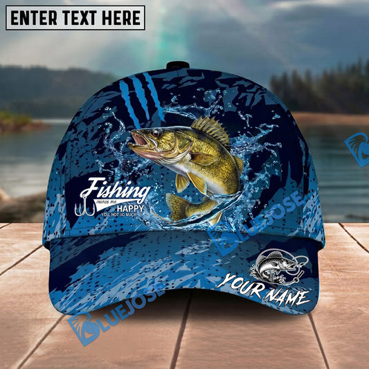 BlueJose Fishing Blue Scratch Camo Water Splash Personalized Name Classic 3D Cap Personalized Cap (13 Breeds)