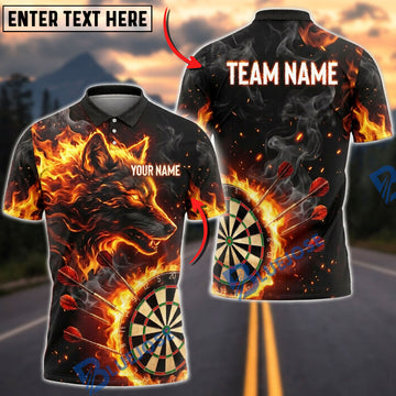 BlueJose Darts Flame Wolf Silhouette Smoke Personalized Name, Team Name Unisex Shirt (4 Colors)