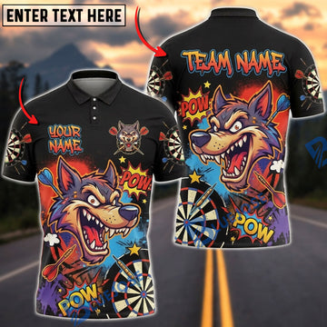 BlueJose Darts Comic Funny Crazy Wolf POW Graphic Graffiti Personalized Name Shirt