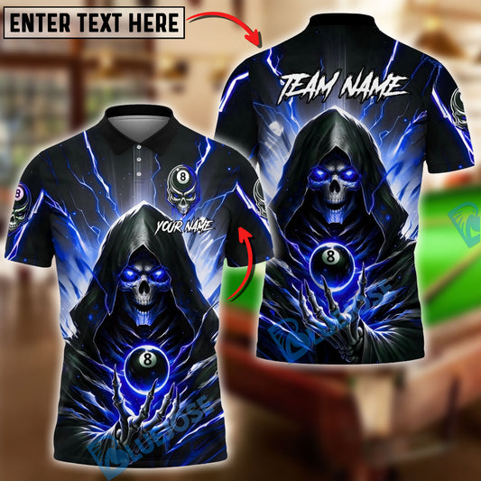 BlueJose Billiards 8 Ball Thunder Grim Reaper Personalized Name Shirt (4 Colors)