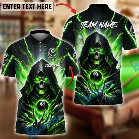 BlueJose Billiards 8 Ball Thunder Grim Reaper Personalized Name Shirt (4 Colors)