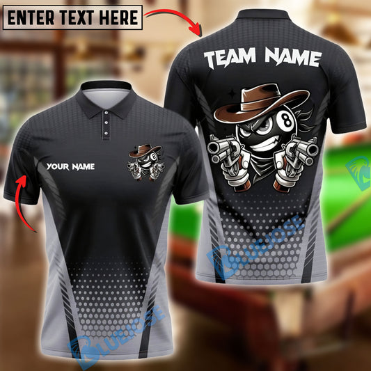 BlueJose Billiards Ball 8 Funny Cowboy Gunslinger Character Customized Name, Team Name 3D Shirt (6 Colors)