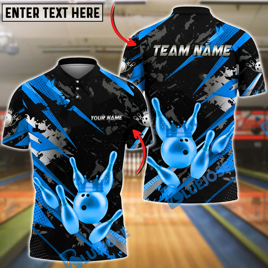 BlueJose Bowling And Pins King Crown Gold Black Grunge Customized Name, Team Name 3D Shirt (6 Colors)