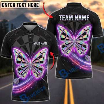 BlueJose Darts Neon Holographic Butterfly Dartboard Glow Light Personalized Name Shirt