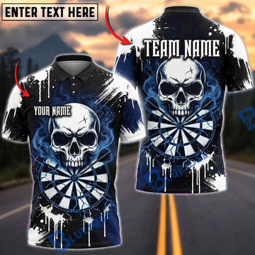 BlueJose Darts Skull Smoke Flame Dartboard Splatter BrushPersonalized Name, Team Name Unisex Shirt (4 Colors)