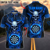 BlueJose Darts Horned Devil Skull Flame Glowing Dartboard Ring Personalized Name, Team Name Unisex Shirt (4 Colors)